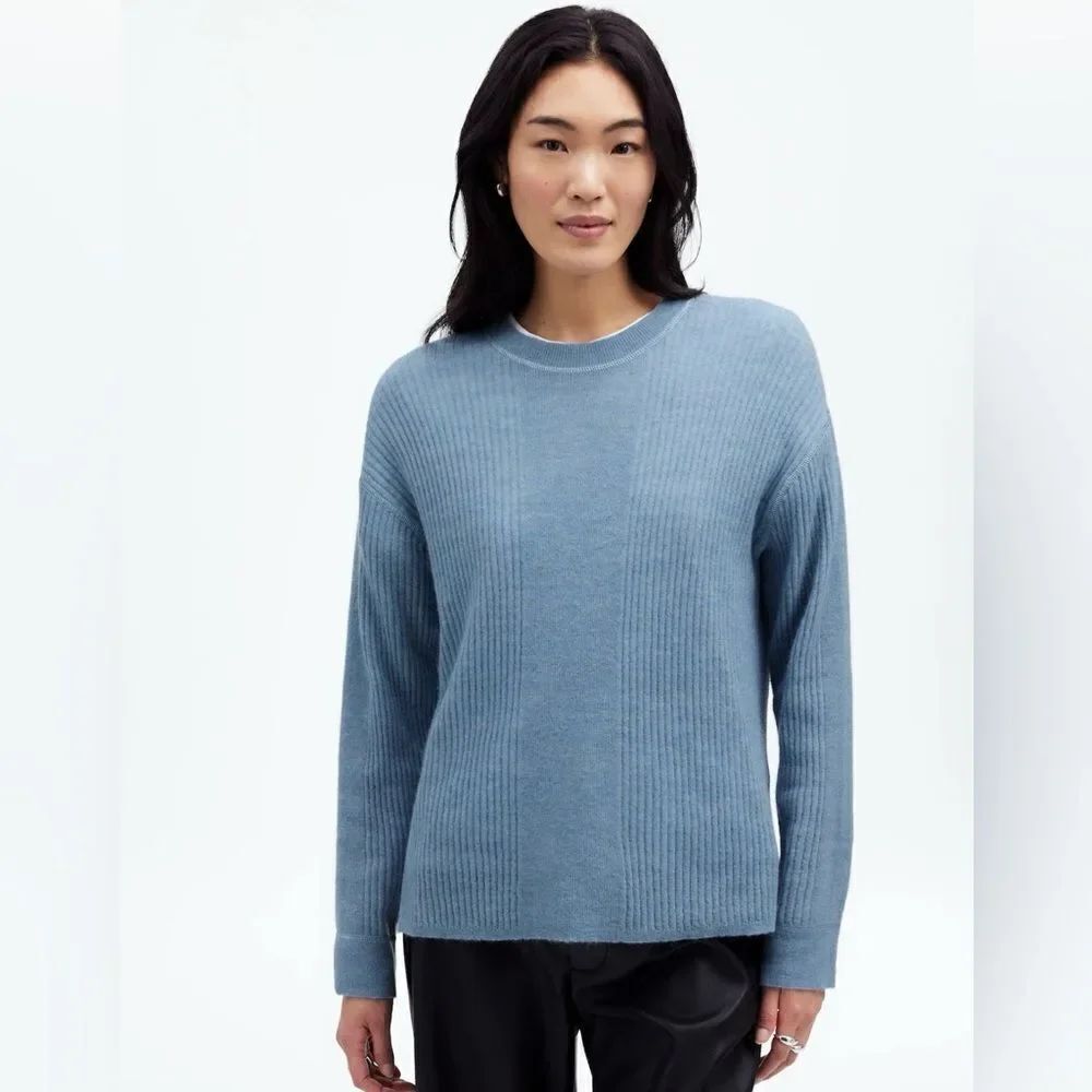 Madewell L Crewneck Ribbed Fine Knit Lightweight Alpaca Blend High Low Sweater